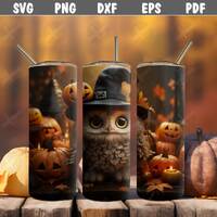 Halloween Tumbler Wraps - 3D Halloween Owl Tumbler Wrap Design - Tumbler Sublimation Designs Straigh