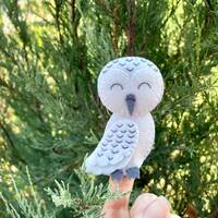 White owl felt toy Christmas owl miniature Animal finger puppets Snowy owl gift for kids Winter wood