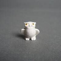 Mini Bug House Gray Owl Vintage Figurine, Miniature White Owl Figurine, Ceramic Porcelain Bone China