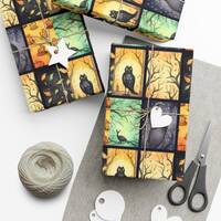 Owl Themed Gift Wrap , Creepy Pumpkin and Owl Wrapping, Halloween Spirit Gift, Gift for Owl Lovers, 