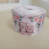 1.5" Owl mom and baby woodland animals satin ribbon, 3 yards, use for crafts, bows, baby shower