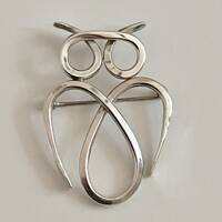 Vintage Sterling OWL Pin/Sterling Silver OWL Pin/Modernist OWL Bird Open Work Pin Brooch/Owl Pin/Col