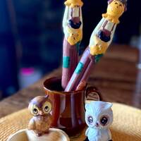 Vintage Owl Fall Seasonal 1970&rsquo;s 3 Items, Weather Novelty Owl, Owl Ashtray, Scarecrow Candles,
