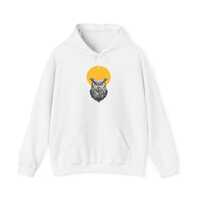 Moon Owl hooded sweatshirt, unisex heavy hooded sweater, featuring the yellow moon and owl with yell