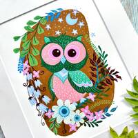 Art print, nursery wall art, owl, birthday gift for toddler, modern folk art, animal print, nursery 