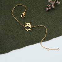 14K Solid Gold Owl Bracelet: Handmade Animal Jewelry