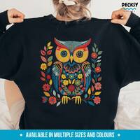 Owl Sweatshirt, Gift For Owl Lover, Back Print Hoodie, Cute Owl Tshirt, Floral Gifts For Her, Cottag
