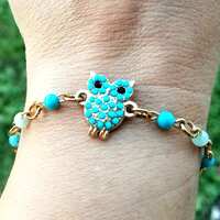 Gold Owl Bracelet, Turquoise Owl Bracelet, Amazonite, Turquoise Beads, Beaded Bracelet, Owls, Owl Je