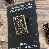 Night Owl Tarot Card Enamel Pin: Rose Gold Lapel Badge