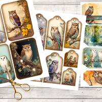 Woodland Owl Ephemera Pack for Junk Journal or Scrapbook. Printable Tags, Cards and Pockets. Digital
