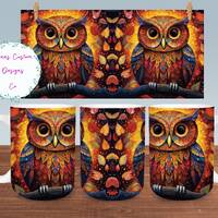 Fall Woodland Owl in Vibrant Fall Forest Mug Sublimation Design Digital Download PNG Fall 12oz and 1