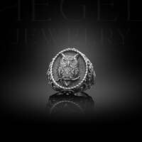 Owl Mens Ring in Oxidized Silver, Cool Birds of Prey Ring For Boyfriend, Engraved Animal Ring For Me