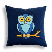 Owl Pillow Cover: Navy Blue Velvet, Rustic Lake House Decor (20x20")