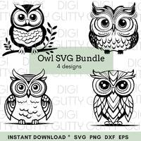 Owl SVG Bundle, 4 Cut Files for Cricut and Silhouette, PNG pack, Nursery Decor, Baby Shower Invite, 