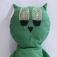 Cute Owl Pillow, Hand Made, 1970s, Green, Vintage, Clean, Funny, Funky ~ 230826-DISH 478