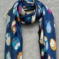 Charming Owls Pattern Blue Scarf – Perfect All-Season Gift for Mom and Her
