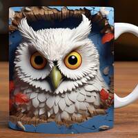 3D Broken Wall Owl Mug Wrap, 11oz and 15oz Mug Design Digital Download PNG, Mug Sublimation Design D