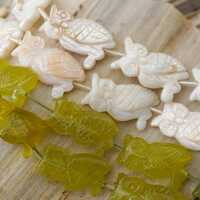 Handmade Mother of Pearl & Serpentine Owl Beads, (ETB00286)