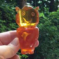 Vintage Owls carved orange Lucite figurine rare Amberina Owl embedded Insect spirit guide