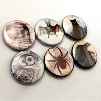 Goth Horror Macabre pins badges buttons spider owl skull hand crow cat bat halloween flair party fav