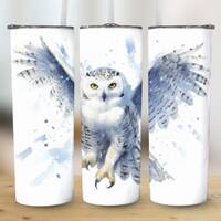 Snow Owl Watercolor 20 oz Skinny Tumbler Sublimation Design, Digital Download PNG, Instant Download,
