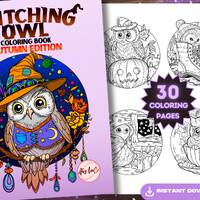 Witching Owl - Autumn Coloring Book for Adults - Witchy Coloring Pages of Owls Dressed as Witches - 