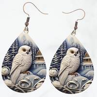 3D Owl Teardrop Earring Template PNG Sublimation Earrings Design Tear drop Earing Designs Template D