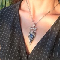 Handmade Silver Owl Pendant Necklace with Labradorite , Boho Animal Jewelry ,Unique Gift for Women ,