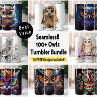 100+ Owl Bundle Tumbler Wrap Seamless Sublimation PNG, 20 oz Skinny Tumbler, Owl Sublimation Design,