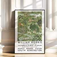 William Morris Owl and Willow | Exhibition Poster| Green Botanical Pattern| Vintage Museum|William M