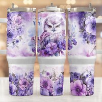 Owl Purple Floral 40oz Tumbler Wrap Sublimation Png, 40oz Tumbler With Handle,Tumbler Design Floral,