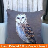 Hand Painted Barn Owl Pillow, Owl Painting, Owl Lover Gift, Bird Cushion, Owl Decor, Owl Decoration,