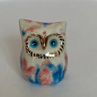 Handmade Ceramic Porcelain miniature Owl figurine . Gold Lustre