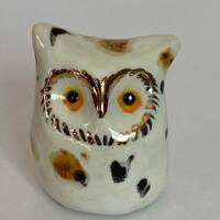 Handmade Ceramic Porcelain miniature Owl figurine . Gold Lustre