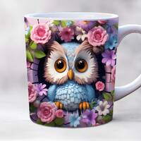 3d baby owl mug wrap, 11oz and 15oz mug wraps, hole in a wall mug wrap, mug sublimation design, anim