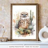 Burrowing Owl Wall Art for Living Room Bird Watercolor Painting for Bathroom Wall Decor Poster Print