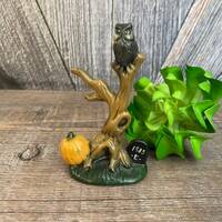 Vintage Halloween Figurine {Ceramic Owl Tree Halloween Decoration} Hand Painted Halloween Decor Retr