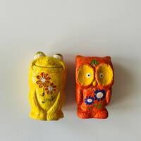 Mod Owl or Frog Bank - 60s 70s Japan - Enchanting w Bright Flowers - Priced Per - Whimsical Zoo Anim