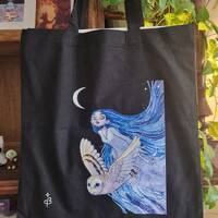 Tote Bag "Sorcière, Hibou et Lune"