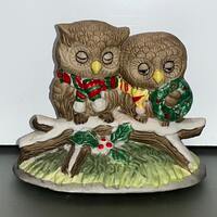 Vintage Enesco Christmas Owl Figure, Christmas Owls on a Branch Enesco, Enesco Owls, Christmas Displ