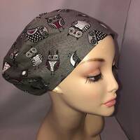 Euro Scrub Hat Owls Gray Toggle Adjustable CRNA CNOR Anesthesia Cap Xray Dentist