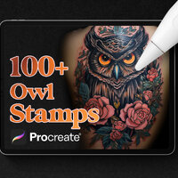 100+ Owl Stamps for Procreate, Instant digital download, Owl Tattoo Flash