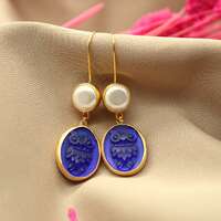Intaglio Owl and Pearl Silver Earrings Halloween Gift Christmas Gift