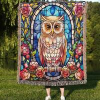 Vintage Floral Owl Woven Throw Blanket: Christmas Tapestry