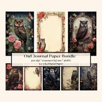 26 Romantic Owl Digital Paper, Distressed background, Mystical Witch Digital backdrop, Fantasy Backd