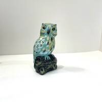 Studio Pottery Owl Figurine - Hand-Painted with Vintage Wear