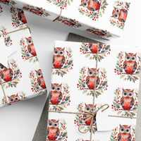 Christmas Scandinavian Gift Wrap, Owl & Floral Design Gift Paper, Christmas Wrapping Paper, Wrap