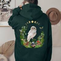 Owl Hoodie, Mystical White Owl Hoodie, Forest Fern Magical Snowy Owl Sweater, Botanical Cottagecore 