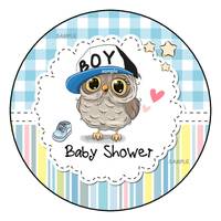 12 Cute Owl Baby Shower Stickers, Favor Labels, Gift Tags, 2.5", Round, Baby Boy, Blue