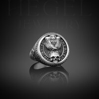 Eye Of Providence Owl Mens Silver Ring, Freemason Engraved Signet Ring For Men, Oxidized Masonic Rin